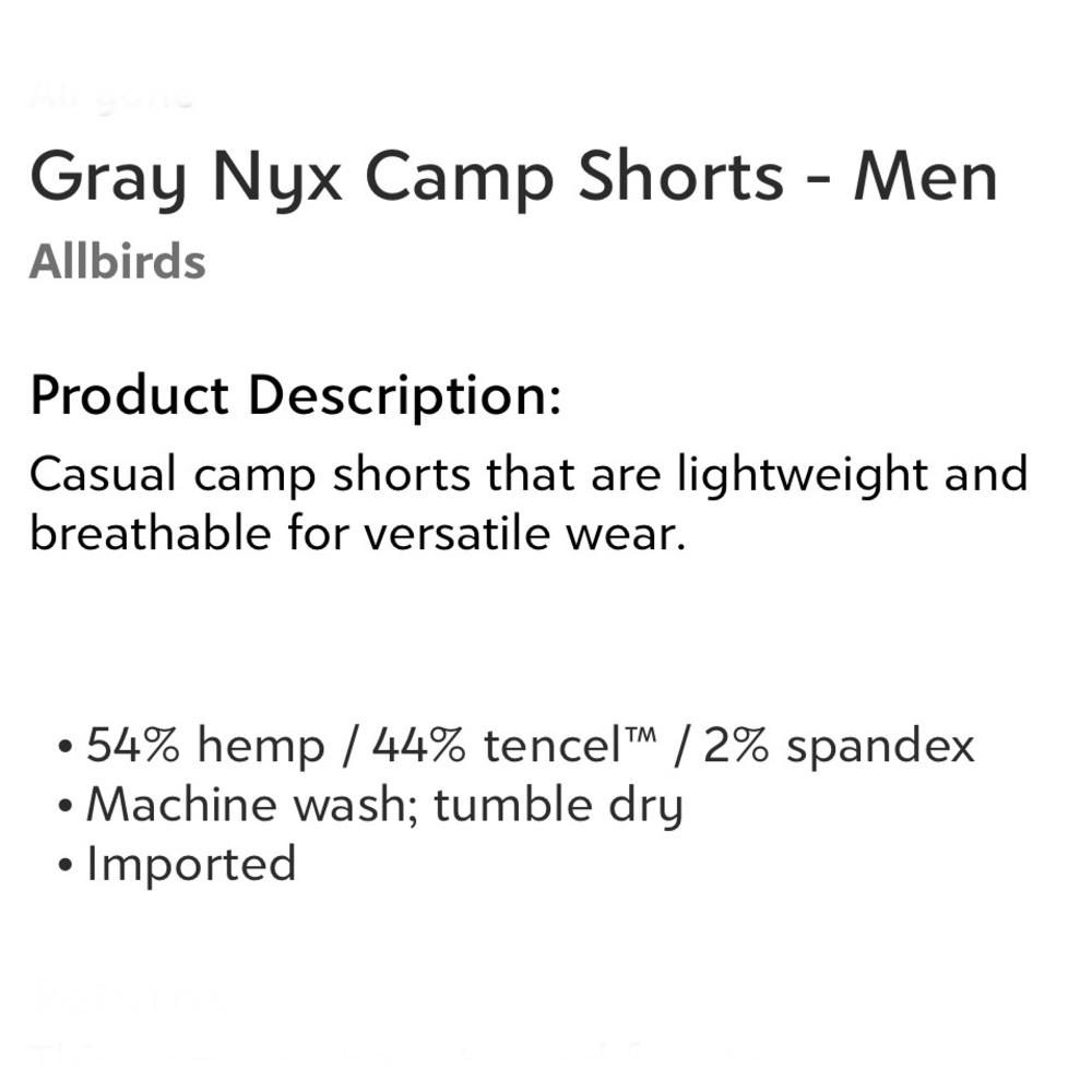 Allbirds Gray Nyx Camp Shorts Men’s Size XL Environmentally Friendly NWT - Picture 3 of 3